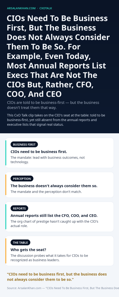 Infographic: CIOs Need To Be Business First, But The Business Does Not Always Consider Them To Be So. For Example