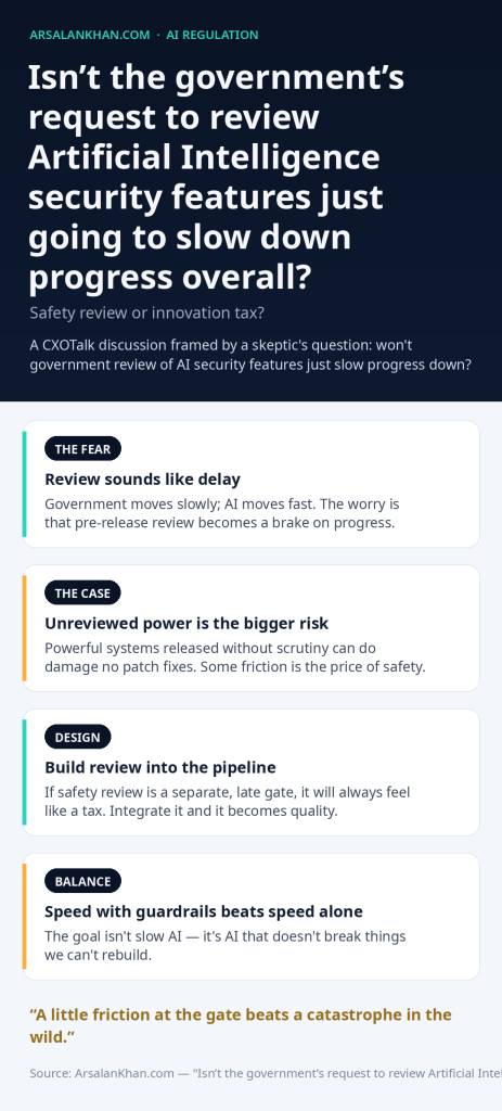 Infographic: Isn't the government's request to review Artificial Intelligence security features just going to slow down progress overall?