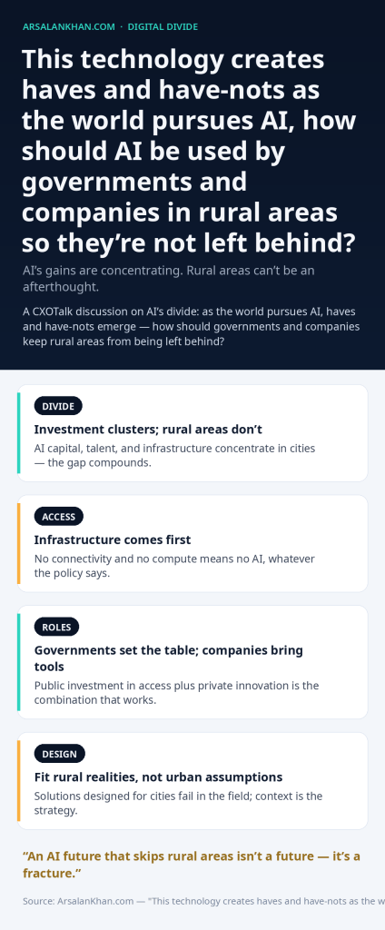Infographic: This technology creates haves and have-nots as the world pursues AI, how should AI be used by governments and companies in rural areas so they're not left behind?