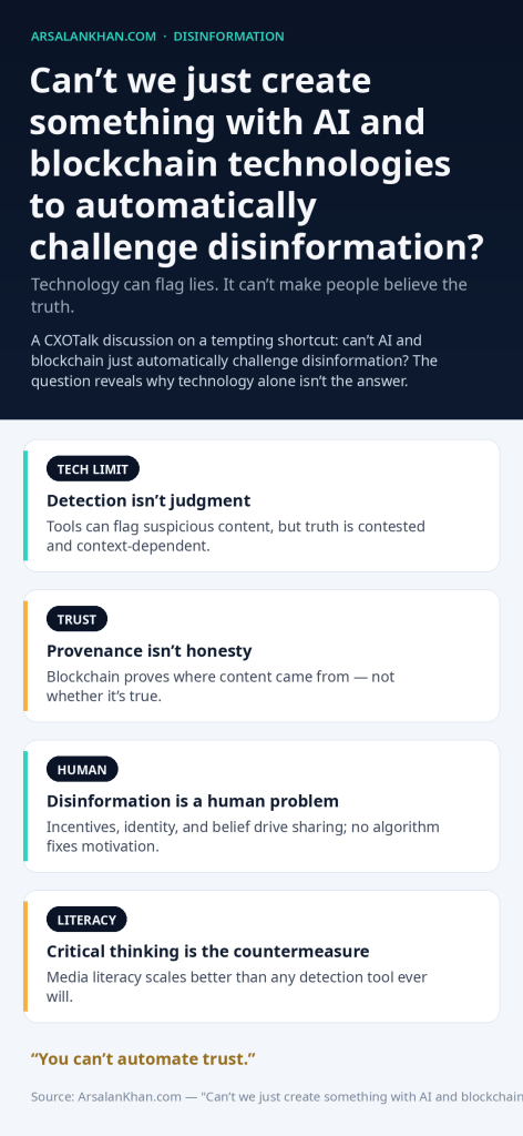 Infographic: Can't we just create something with AI and blockchain technologies to automatically challenge disinformation?