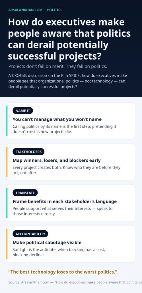 Infographic: How do executives make people aware that politics can derail potentially successful projects?