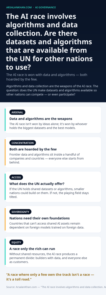 Infographic: The AI race involves algorithms and data collection. Are there datasets and algorithms that are available from the UN for other nations to use?