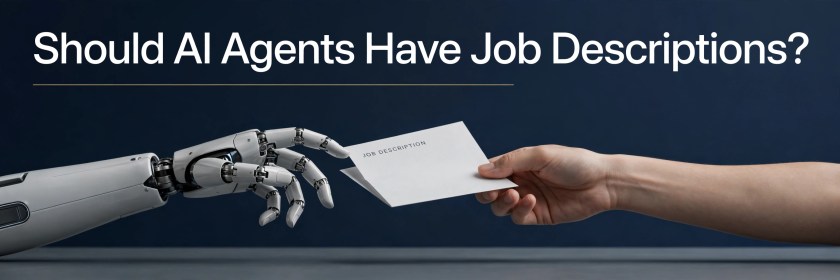 Robot hand receiving a job description document from a human hand